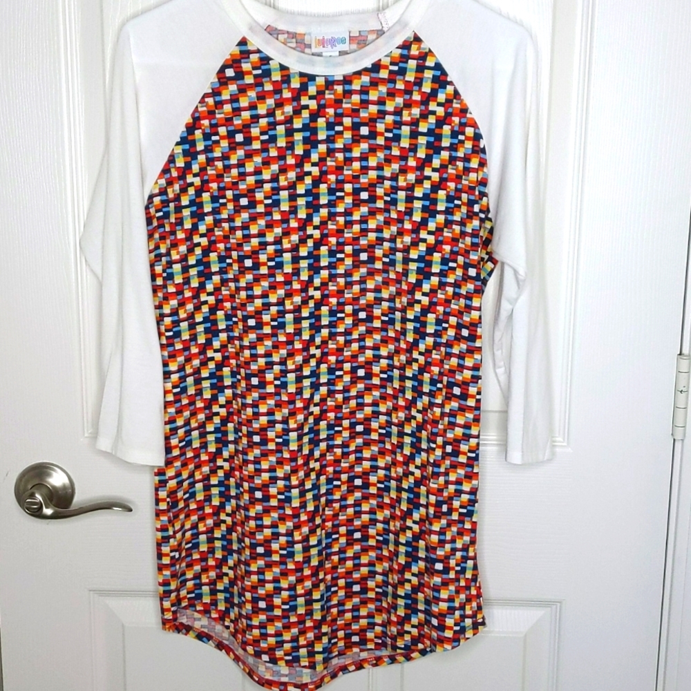 LuLaRoe Multi Color Geometric Shapes White 3/4 Sleeves Randy Small